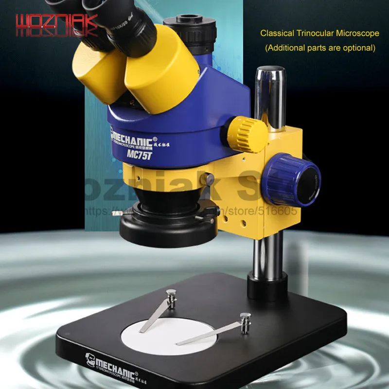 MECHANIC Industrial grade Trinocular Stereoscopic Microscope Continuous zoom 0.7x 4.5x for