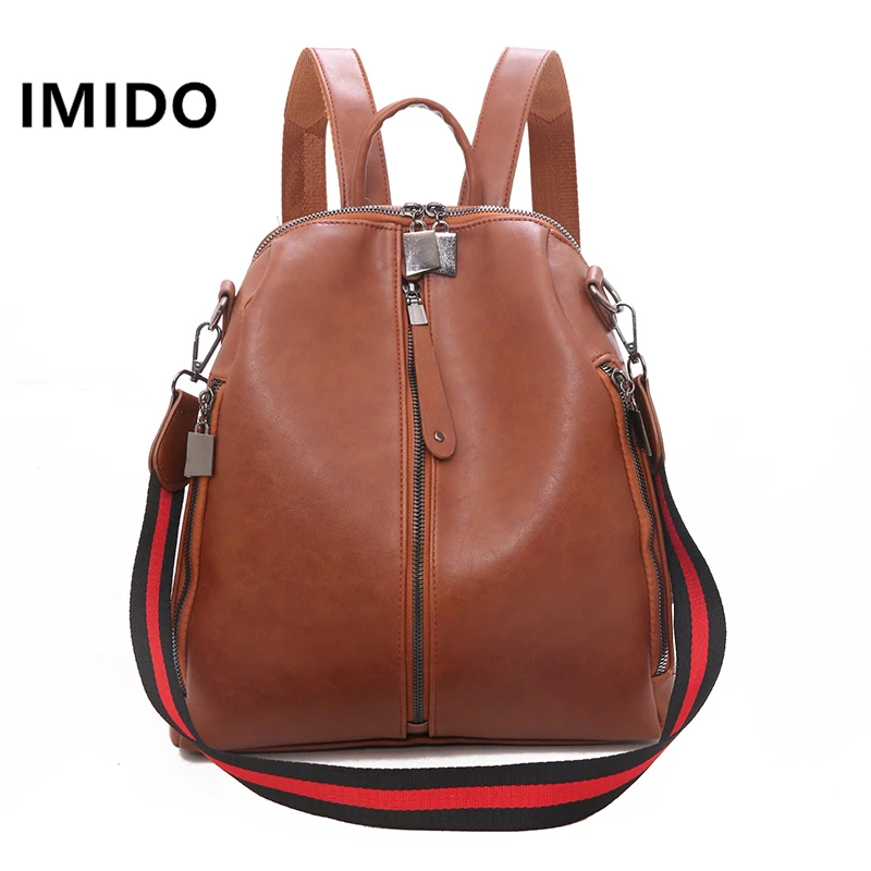 

IMIDO 2019 Brands New High Quality PU Purely Handmade Sewing Thread Shell Type Campus Style Trend Leisure Lady Backpack