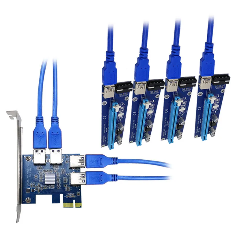 

New H PCI-EX1 To PCI-EX16 Expansion Card 4 Ports USB 3.0 Converter Adatper Riser Cards For Bitcoin Mining Device Q99 @88