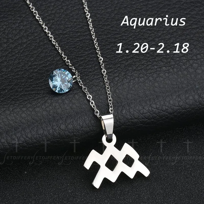 Letdiffery нержавеющая сталь знак зодиака, созвездие ожерелье s 12 рождения CZ камень бисер ожерелье девочка подарок на день рождения - Окраска металла: Aquarius