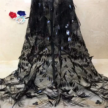 

Madison African Lace Fabric 2019 French 3D Sequins Net Lace Sequins Fabrics High Quality African Black Tulle Sequins Lace Fabric