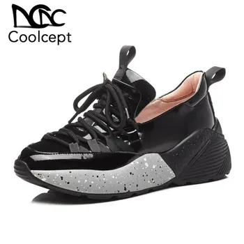 

CoolCept Genuine Leather Vulcanized Shoes Women Fashion Daily Casual Shoes Lace Up Street New Style Lady Footwear Size 35-39
