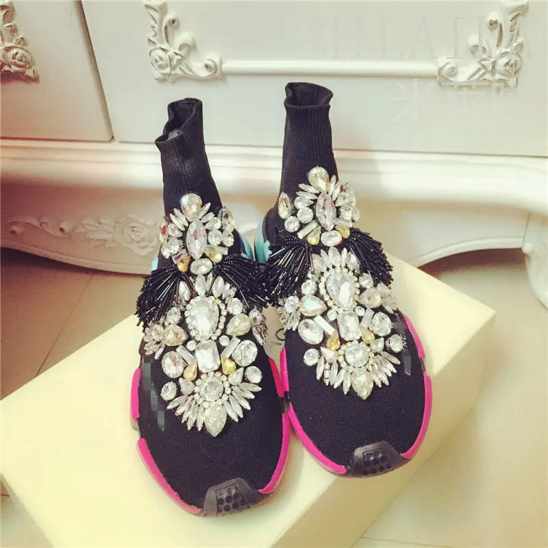 Cristal meias tênis feminino com cristais strass