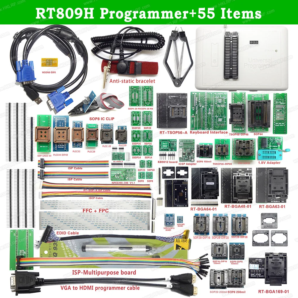 

RT809H USB Universal Programmer + 55 Adapters EMMC-NAND FLASH Super All-around Combination EMMC-Nand FLASH Programmer