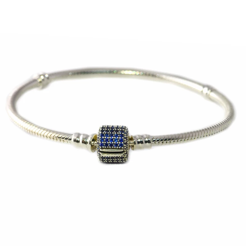 

Signature Clasp Bracelets with Royal-Blue Crystal 925 Sterling Silver Jewelry Fashion Jewelry for Women DIY Charms Bracelets