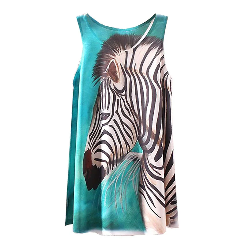 

KaiTingu 2016 Brand New Fashion Summer Women Girl Sleeveless Digital Graphic Zebra Print Long T Shirt Tee Blouse Vest Tank Tops