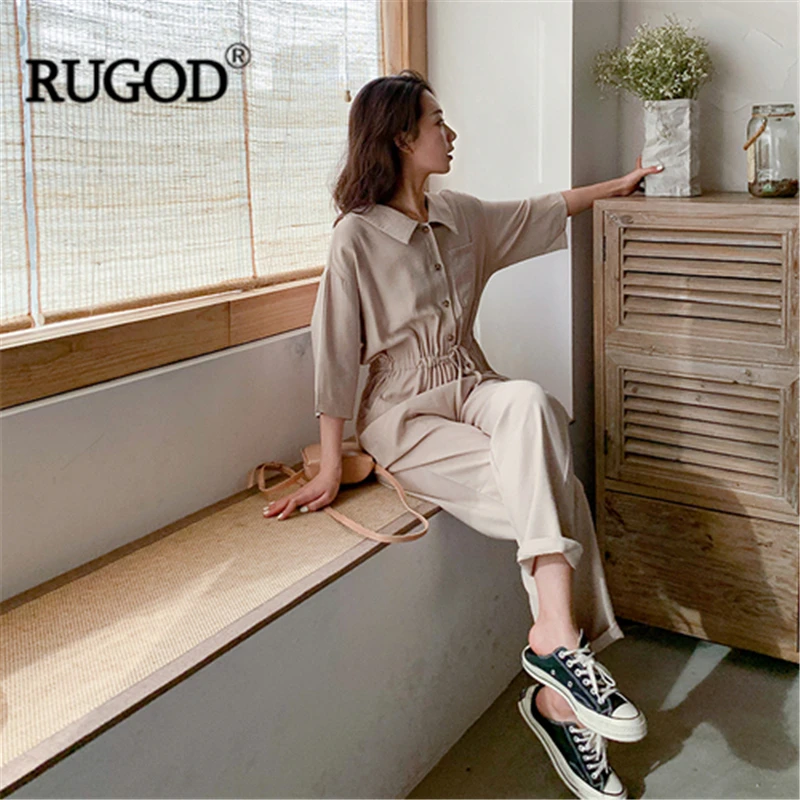 Женский офисный комбинезон RUGOD однотонные брюки до щиколотки с прямыми карманами