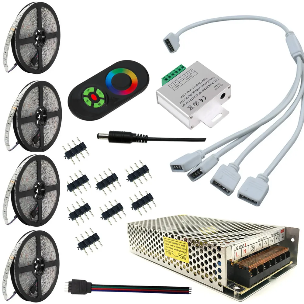 

Waterproof 20M Led Strip RGB SMD5050 RGB LED Strip Light 60LED/M 15M 20M Diode Tape LED Ribbon With RF Touch Remote Controller