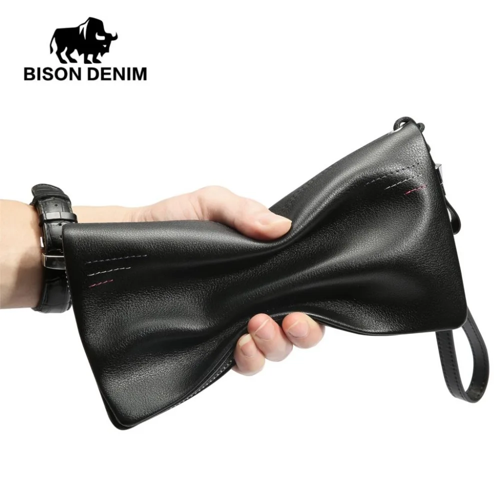 Schwarzes Echtem Telefon Clutch Denim Brieftaschen Männer Zipper Brieftasche Luxus Mode Marke Bison Aus Leder Business Geldbörse Männlichen Y6qwaCC