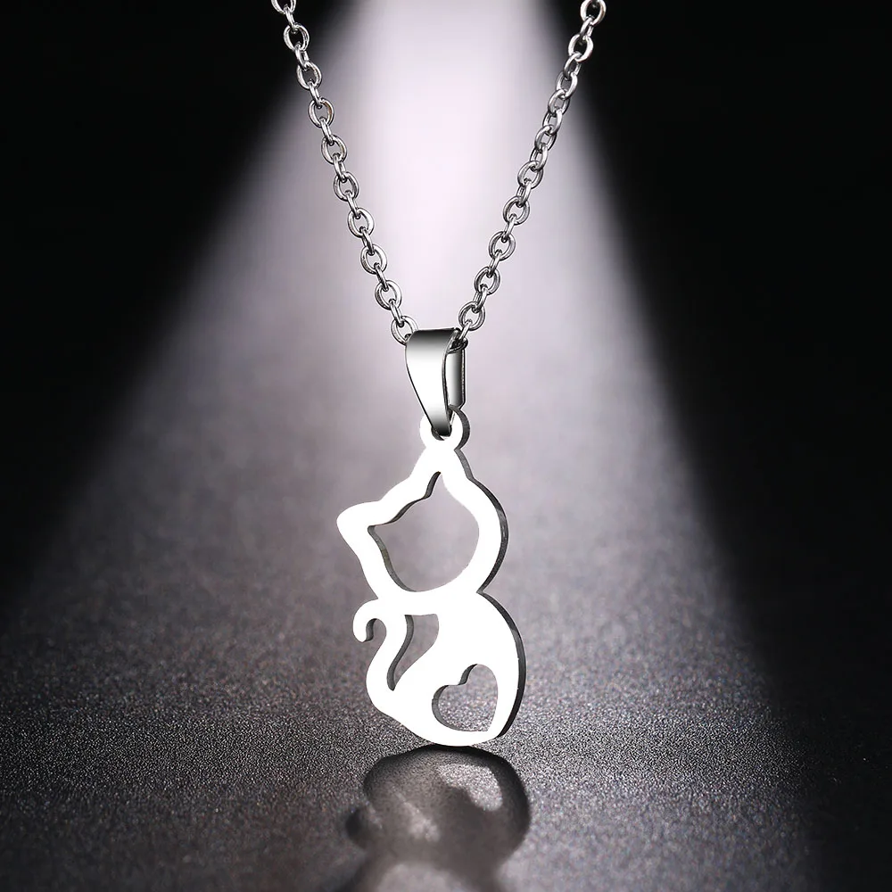 DOTIFI, ожерелье из нержавеющей стали для женщин, милый котенок, золотистого и серебристого цвета, ожерелье с кулоном, ювелирные изделия для помолвки - Окраска металла: Silver