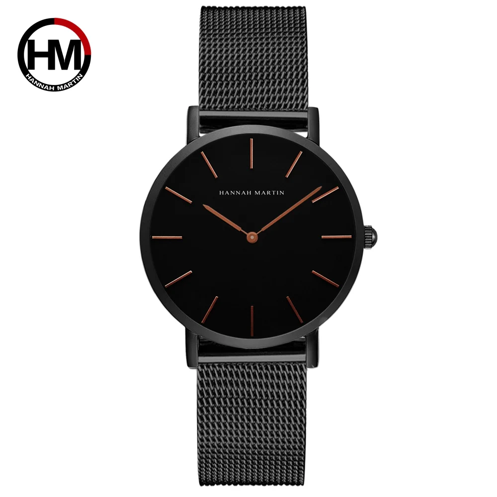 Hannah Martin Fashion Quartz Womne Watches Rose Black Waterproof Montre ...