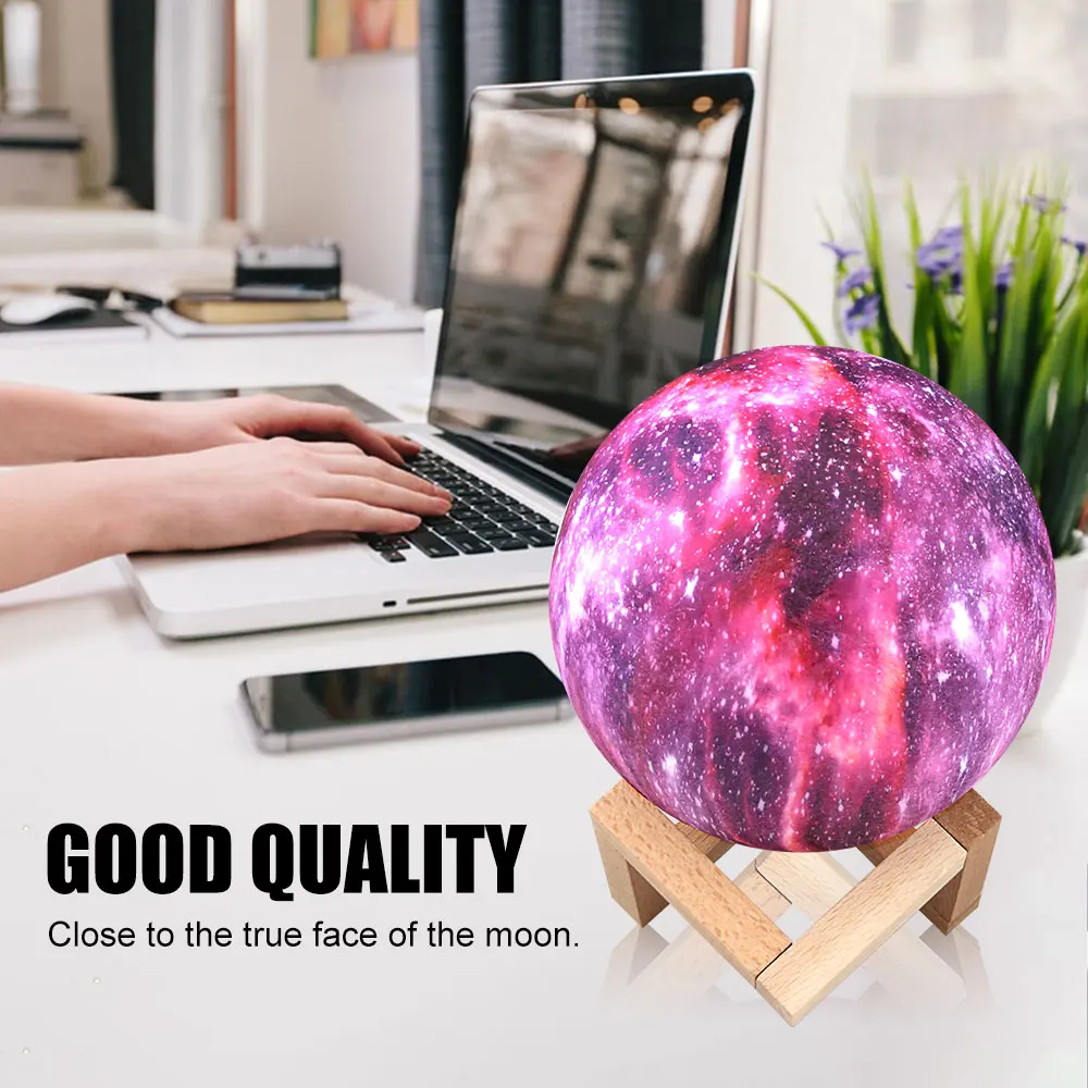 3D Print Moon Lamp 16 Colorful LED Night Light With Touch And Remote Control Swith USB Charging Galaxy Lamp Creative Gifts