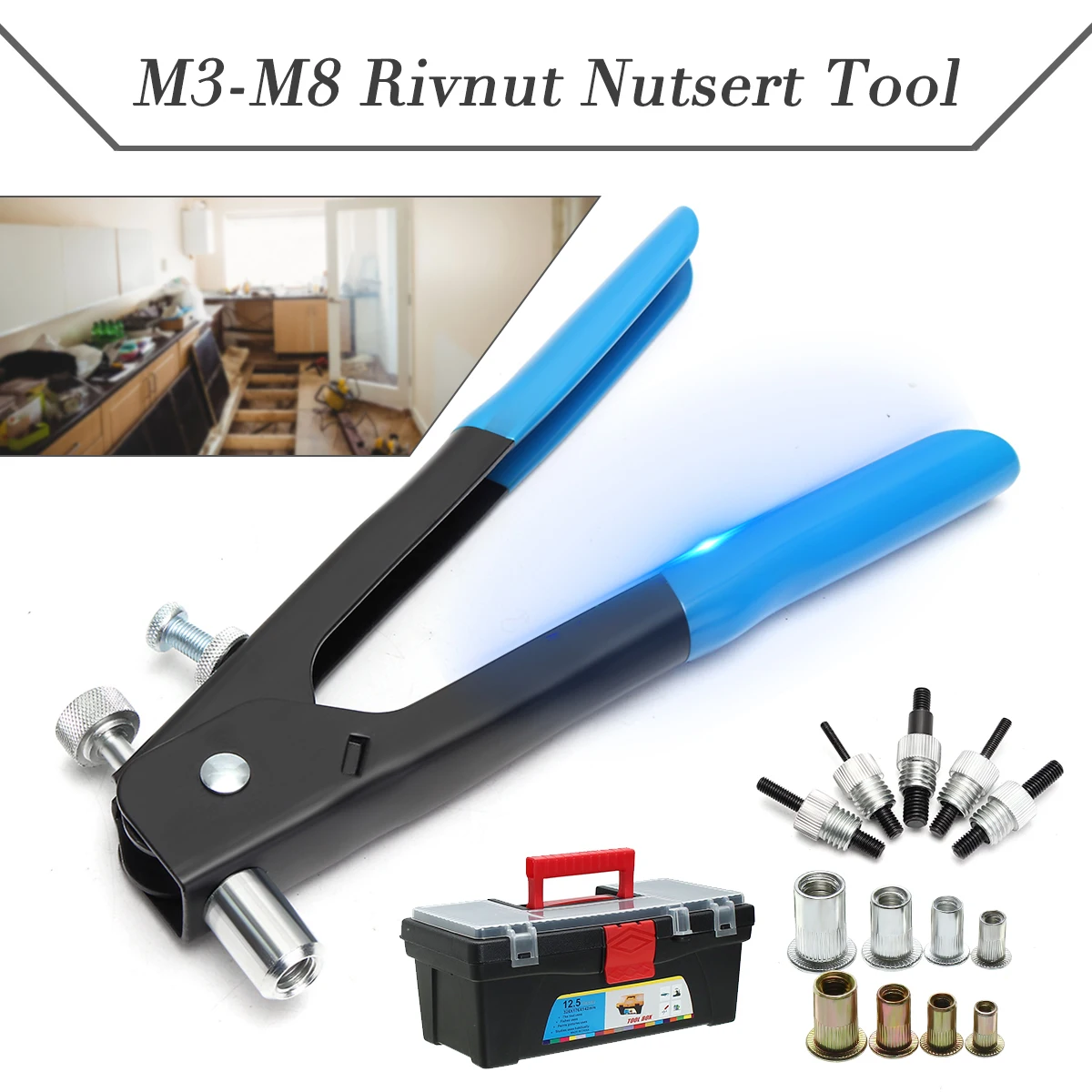 

1600Pieces Blind Rivet Nut Rivnut Nutsert Insert Tool Box Kit M3 M4 M5 M6 M8 Steel+Aluminum Precise Mould Anti-slip Carry Handle