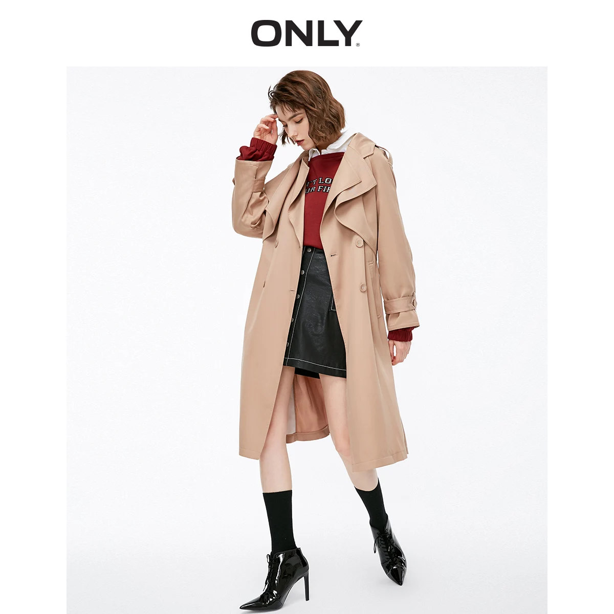 

ONLY Women's Gathered Double-breasted Long Wind Coat | 118336579