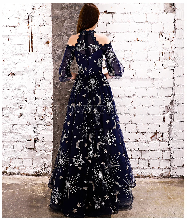 LOVONEY Винтаж узор трапециевидной формы Тюль Вечерние платья 2018 длина до пола длинное торжественное платье вечерние платья халат de Soiree YS439