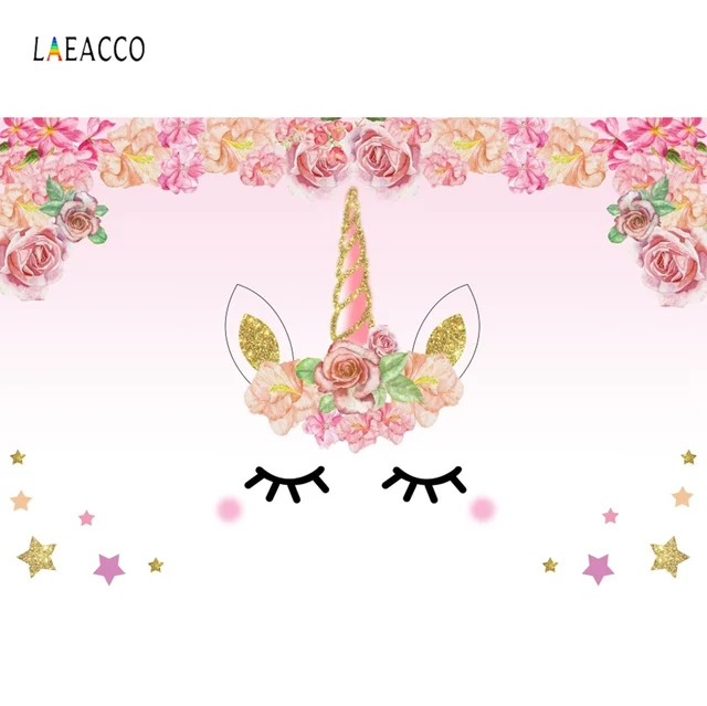 Laeacco Unicorn Birthday Party Flower Golden Star Family Party Poster Baby Photography Backdrops Photo Backgrounds Photo Studio