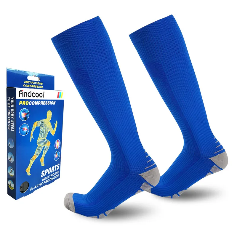 Findcool мужские Компрессионные носки спортивные гольфы для бега, тенниса, йоги, футбола, баскетбола быстросохнущие дышащие - Цвет: Blue