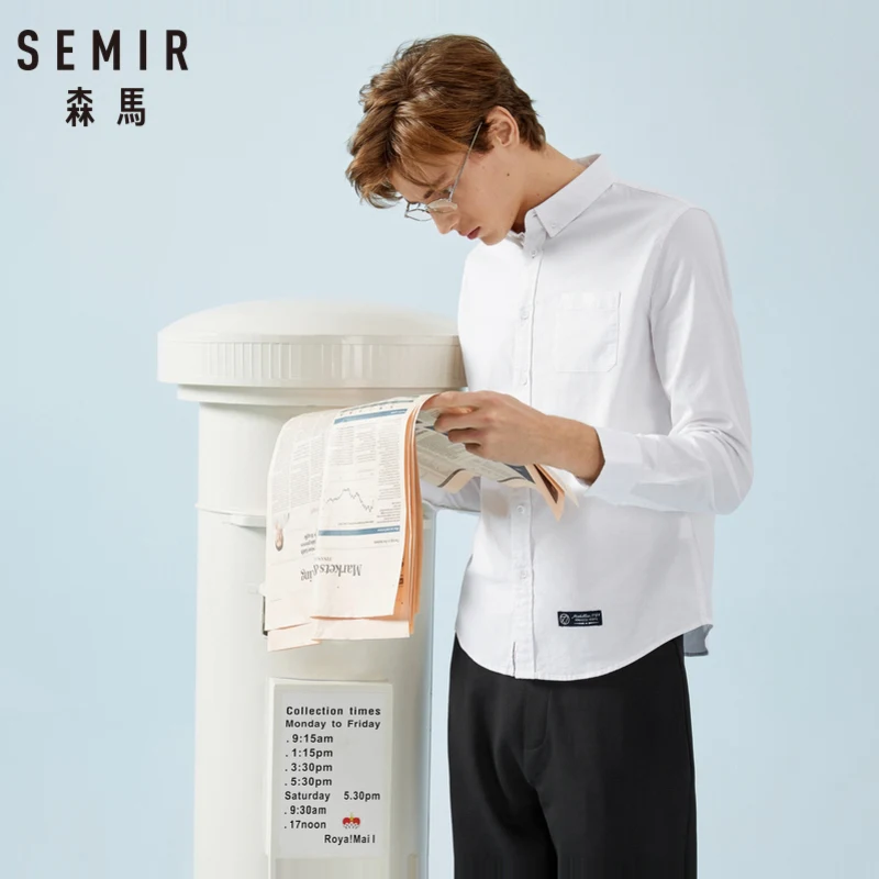 SEMIR Мужская классическая рубашка оксфорд с отложным воротником мужская
