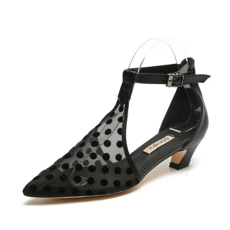

Spring and summer new mesh mid heel women's shoes Pointed black openwork high heels Fashion sexy women's sandals obuv