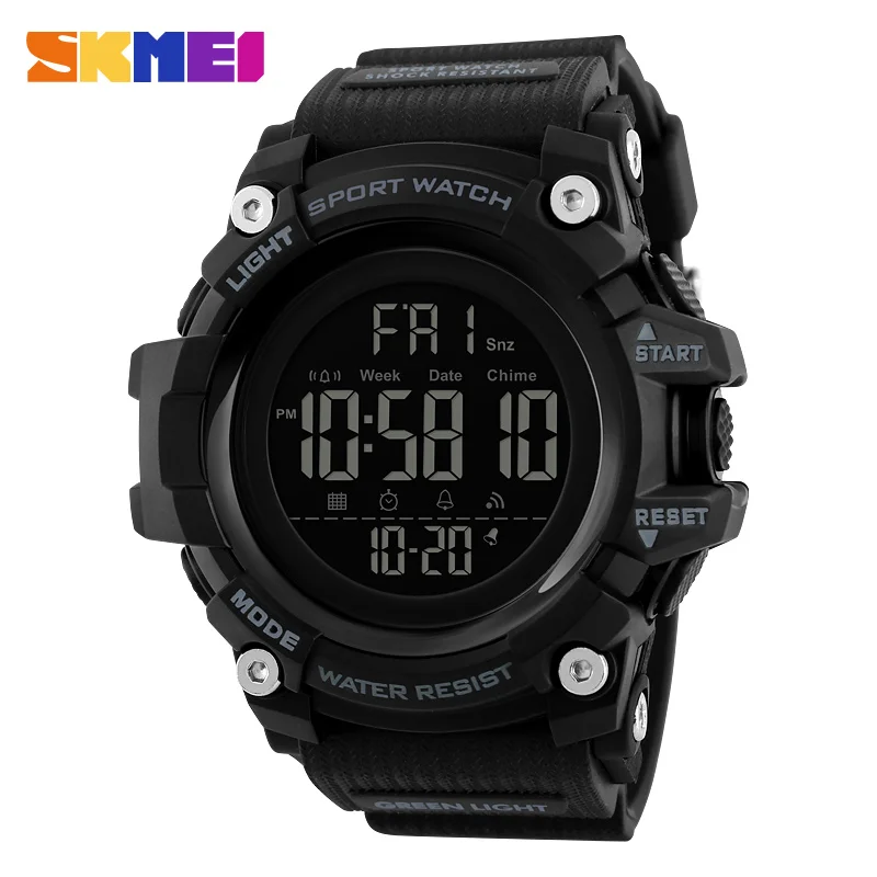 SKMEI мужские спортивные часы хронограф модные часы для мужчин Топ водонепроницаемые часы для обратного отсчета времени цифровые наручные часы Relogio Masculino1384 - Цвет: Черный
