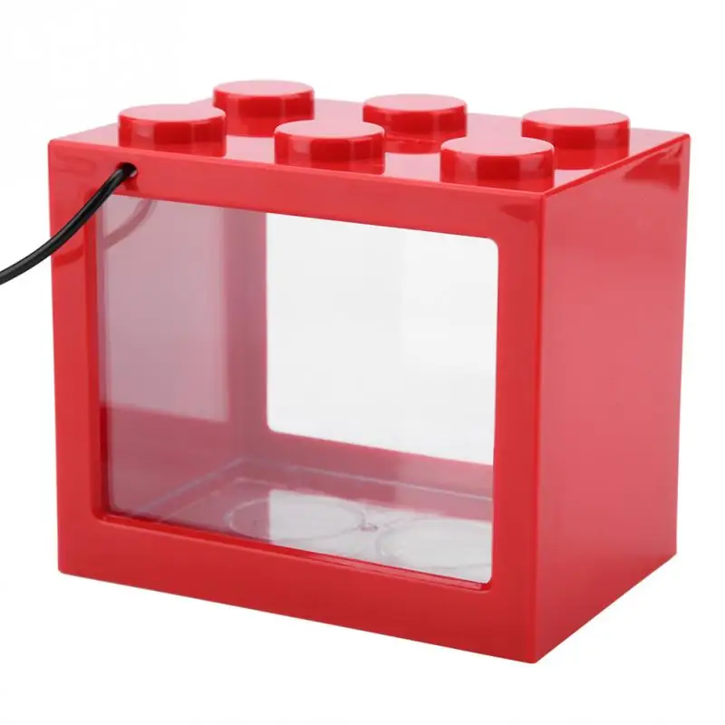Светодиодный мини-светильник для аквариумных рыб цилиндрический строительный блок USB офисный Настольный прозрачный акриловый орнамент - Цвет: Red