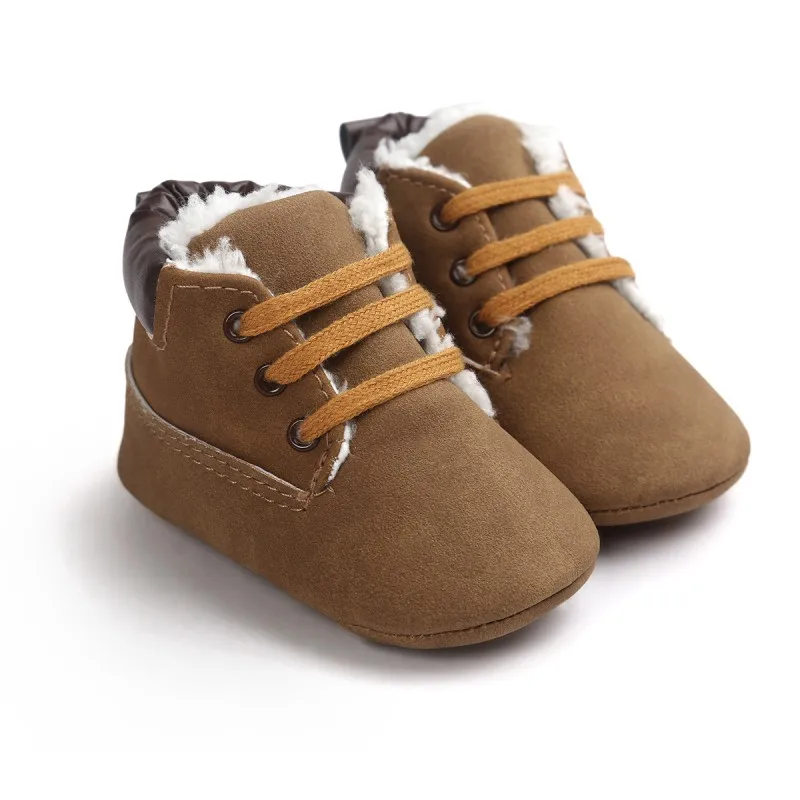 Детские ботинки для маленьких мальчиков и девочек; Толстая Теплая обувь на шнуровке с мягкой подошвой для новорожденных