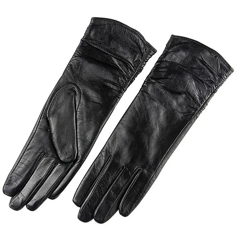 Новинка, женские перчатки из натуральной кожи на осень и зиму, бархатные модные трендовые элегантные женские перчатки из овчины для вождения, L010NC - Цвет: Черный