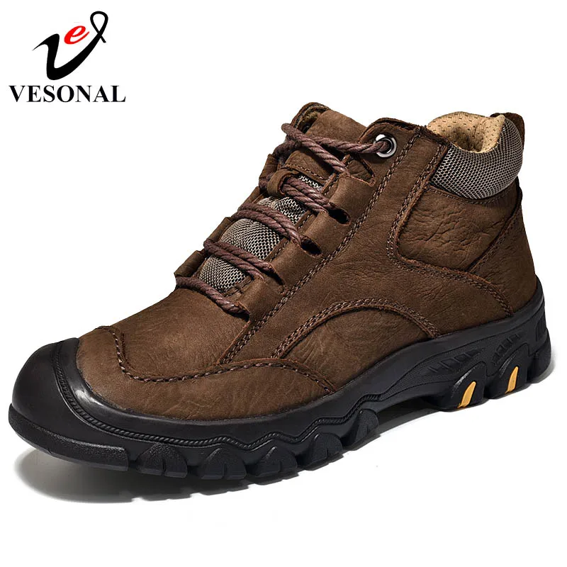 

VESONAL Genuine Leather Male For Men Shoes Adult Autumn Vintage Boots Comfortable Quality Business Design Footwear