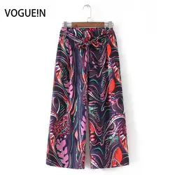 Voguein новые женские летние Повседневное красочные Цветочный принт штаны с эластичной резинкой на талии Мотобрюки оптовая продажа