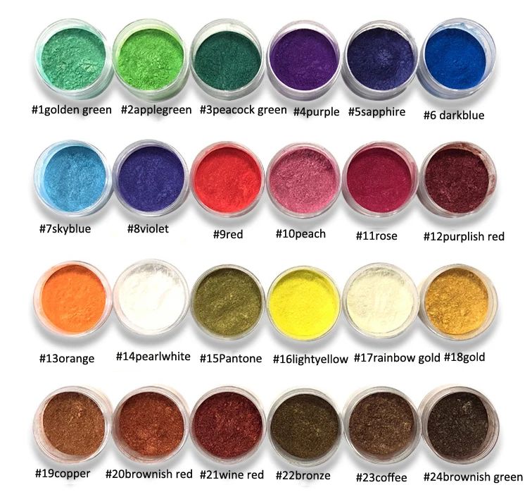 

10ml jar 24colors Mica Powder Pigments ~ Natural Pearlescent Mica Powders ~ Metallic Dye For Nail Cosmetic Polish Soap Making