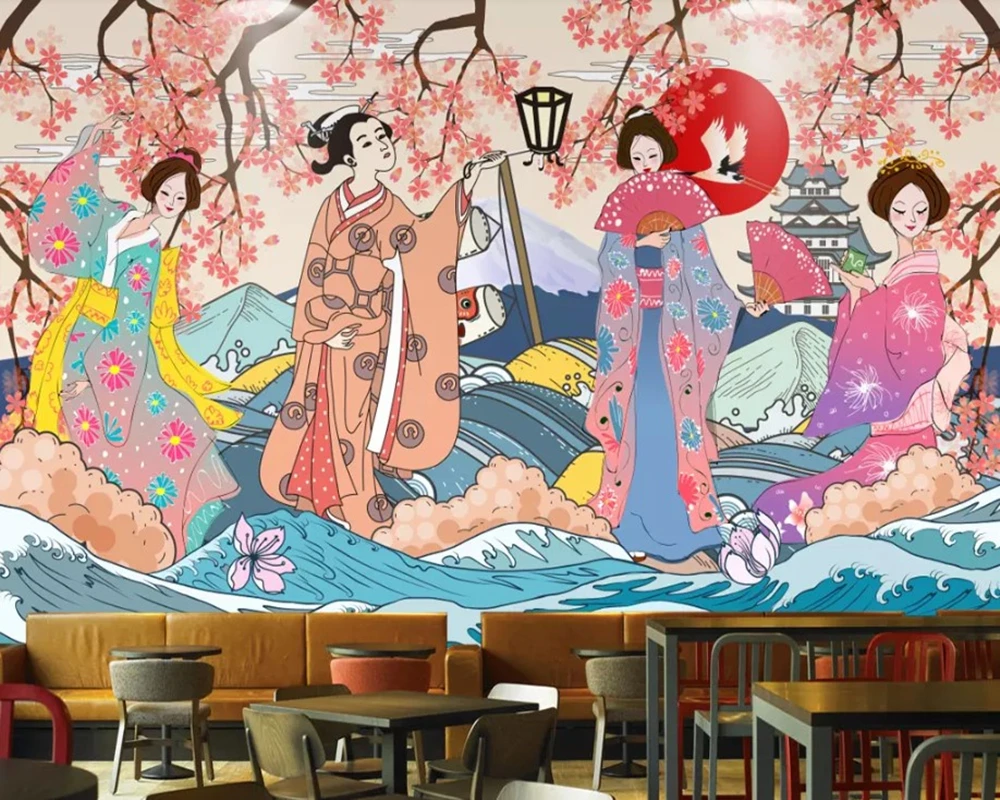 

Papel de pared vintage Japanese lady 3d wallpaper,living room sofa TV wall kitchen susi shop restaurant custom mural