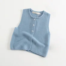 Осенний вязаный жилет для маленьких девочек модный жилет для новорожденных Одежда для маленьких мальчиков свитер без рукавов в стиле унисекс RT006