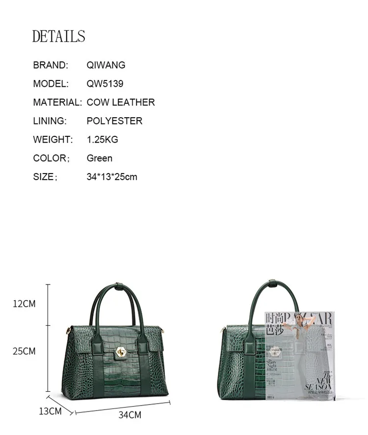 Qiwang Роскошная зеленая сумка женская большая сумка-тоут Высокое качество Натуральная кожа сумка на плечо дизайнерская модная сумка с верхней ручкой