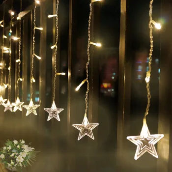 

3.5M 96 Leds Star Curtain String Light Romantic Garland Light Big Star/Small Star For Home Party Holiday Decoration EU Plug 220V