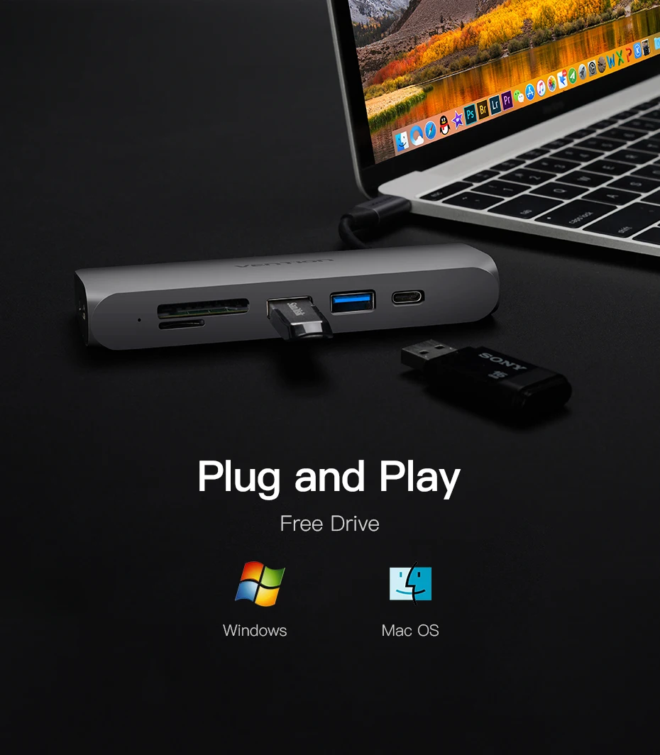 Vention USB C концентратор type-C концентратор HDMI с PD TF/SD слот док-станция для MacBook samsung Galaxy S9/Note 9 huawei P20 USB-C концентратор