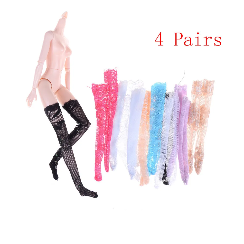 

4pairs Colourful Lace Socks Mixed Style Long Stockings Daily Casual Wear Clothes For Doll Accessories Gifts Toy Random