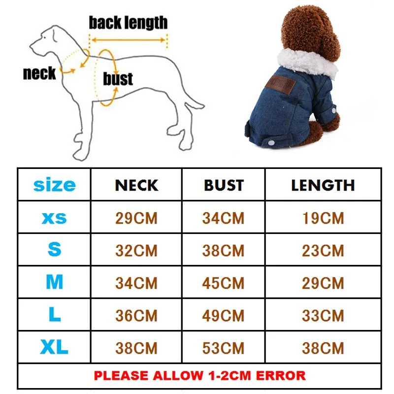 Luxury Winter Dog Jacket Puppy Dog Clothes Pet Outfits Dog Denim Coat Jeans Costume Chihuahua Poodle Bichon Pet Clothing
