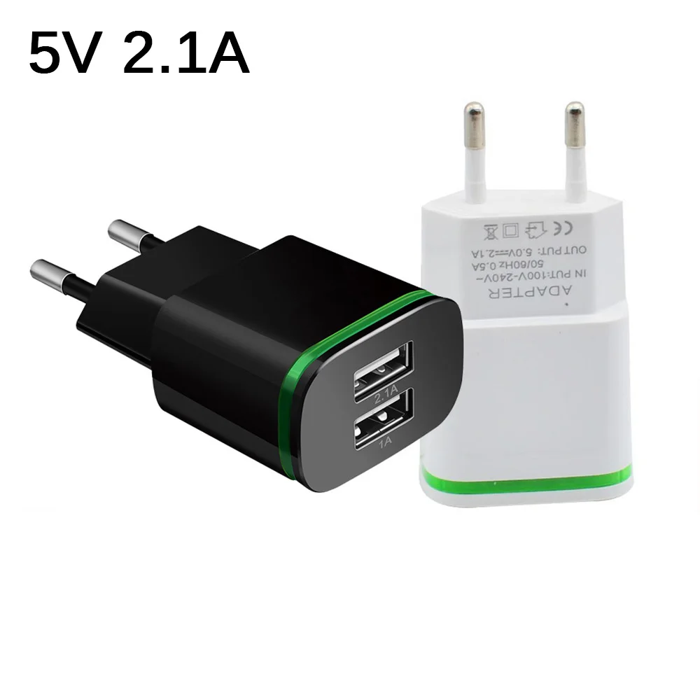 

5V 2A Wall Adapter Mobile Phone Micro Data Charging EU Plug 2 Ports LED Light USB Charger For iPhone iPad Samsung all phone
