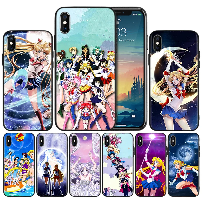 

Anime Girl Sailor Moon TPU Black Silicone Case Cover for iPhone 7 8 XS Max XR X 6 6S 5 5C 5S SE Plus