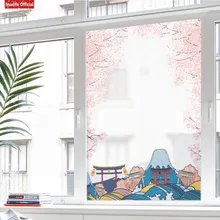 Япония cherry blossom Гора Фуджи узор электростатического пленка «замороженное стекло» гостиная спальня Дети Детская комната ПВХ пленка