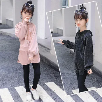 

girls clothing sets 2018 autumn fall kids trousers +sweatshirt . black 2 pieces