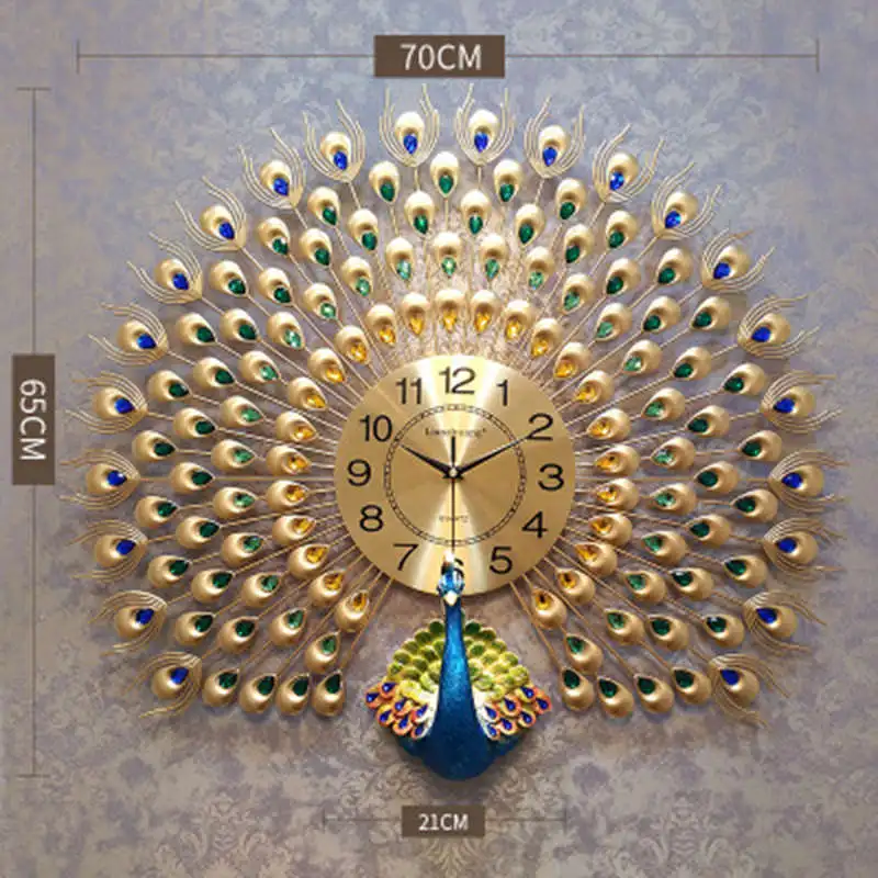 Metal Large Creative Wall Clock Modern Design Luxury Peacock 3d Wall Clock Living Room Farmhouse Wall Clock Home Decorative - Цвет: A