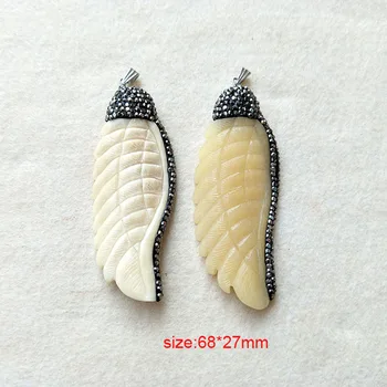 

5 Pcs Camel bone Horn Wing Pendant,Pave Rhinestone Crystal Caps Charms,DIY Jewelry necklace earrings making supplies PD182
