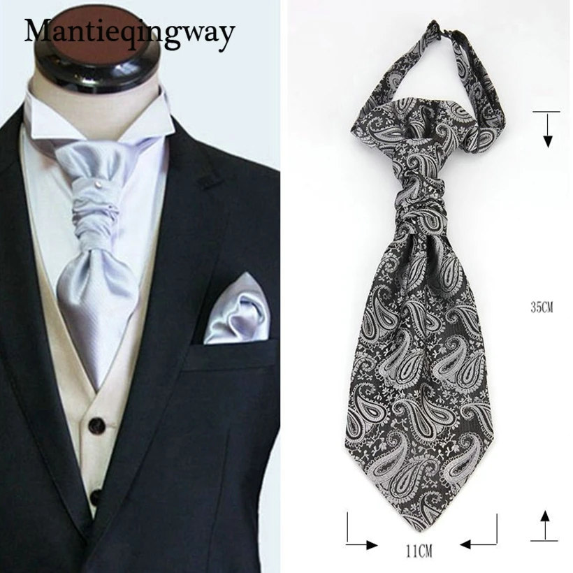 

Classic Polyester Double Neck Ties For Mens Black Paisley Floral Necktie for Wedding Vest Neck Tie Gravata