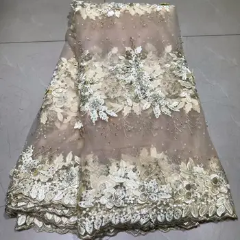 

2019 Latest Nigerian Golden Laces Fabrics High Quality African Laces Fabric for Wedding Dress French Tulle Lace