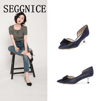 

SEGGNICE Luxury Designer Butterfly-knot Pumps Women's 2019 Fashion Bling Sequined Cloth Ladies High Heels Pumps Elegant Shoes