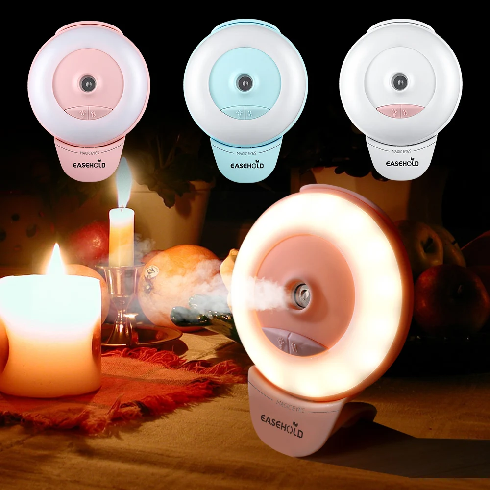

EASEHOLD Mini Handy 2-in-1 Selfie Ring Light Humidifier Ultrasonic Air Difusser Smartphone LED Ring Selfie Light Night Darkness