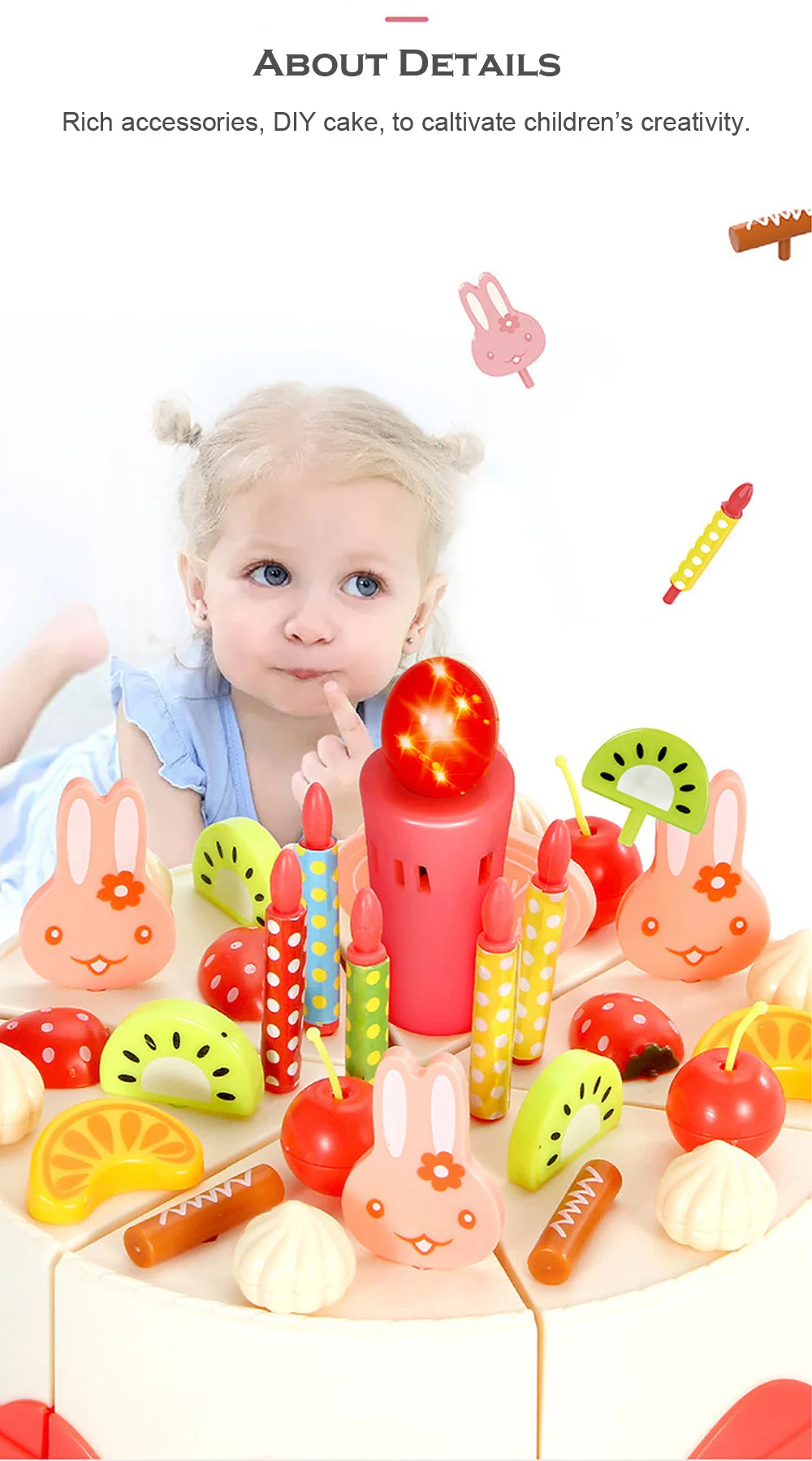 40-83 шт DIY освещение ролевые игры фрукты разрезание торта ко дню рождения кухонная игрушечная еда Cocina De Juguete игрушка подарок для детей девочек
