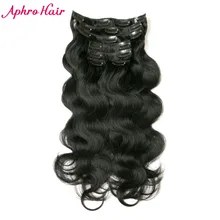 Aphro Hair 7pcs/set 70g Clip in Hair Extensions Peruvian Body Wave Non-Remy Hair Jet Black #1 Color 100% Human Hair Extensions