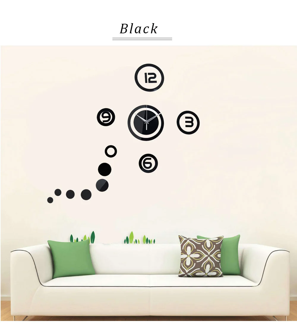 Creative Circular Mirror Effect Sticker DIY Quartz Wall Clock Home Decor